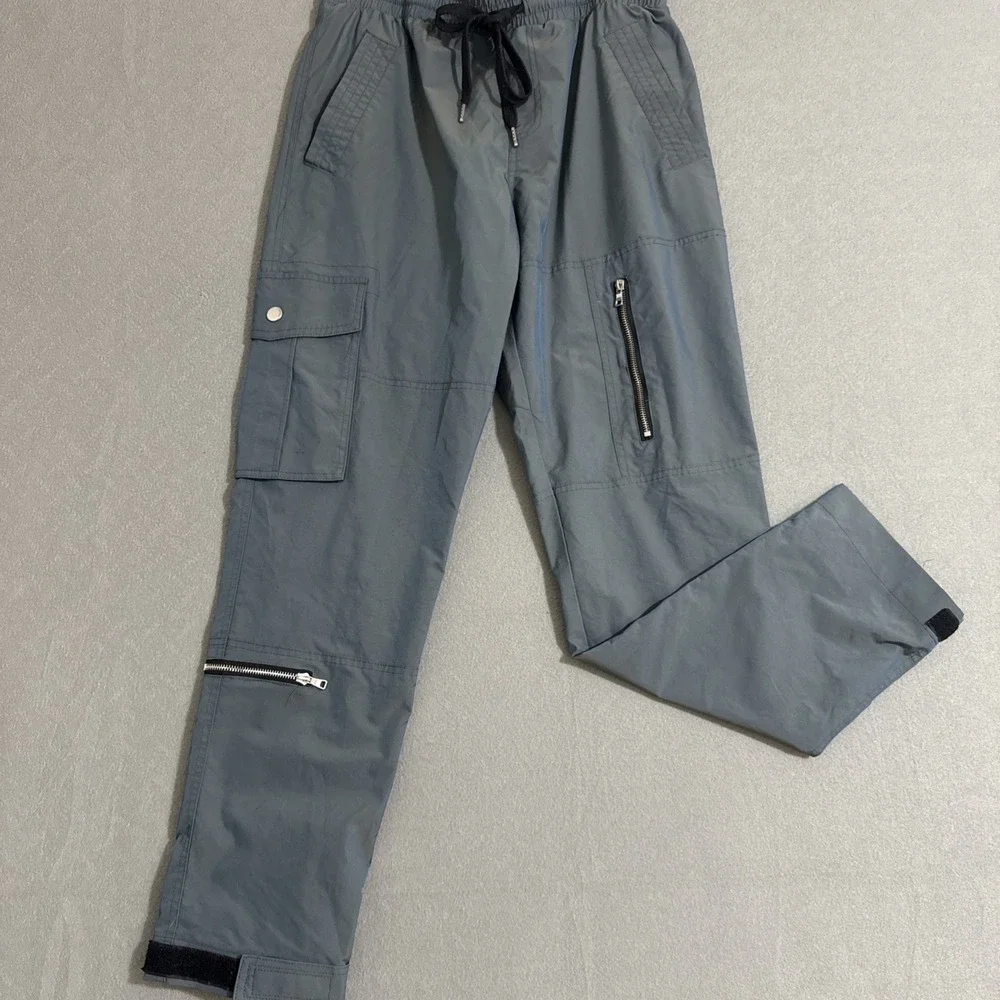 Vintage Pants Mens Large Cargo‎ Combat Nylon IRIDESCENT Zip Pockets Y2K Rave